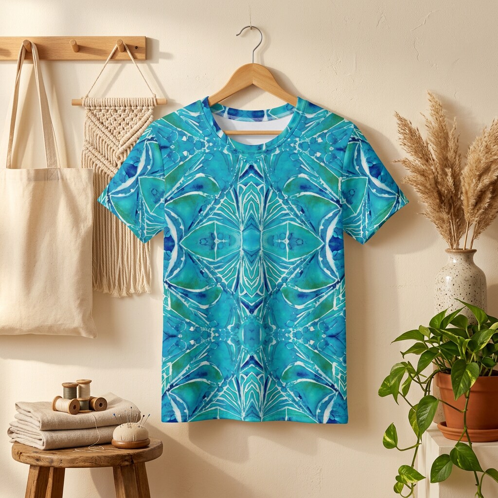 Aqua Kaleidoscope Cotton T-Shirt | SAGE RIO