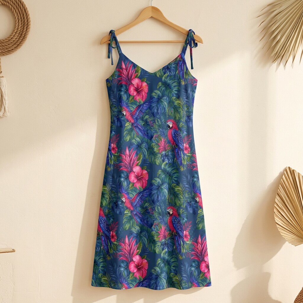 Midnight Parrot Paradise Chiffon Midi Dress | SAGE RIO