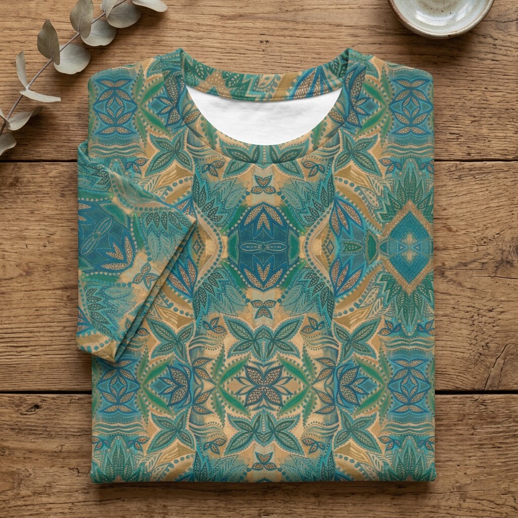 Teal Mosaic Garden Cotton T-Shirt | SAGE RIO