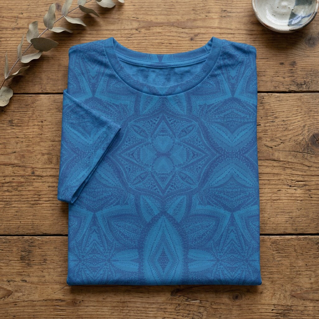 Indigo Mandala Blue Cotton T-Shirt | SAGE RIO