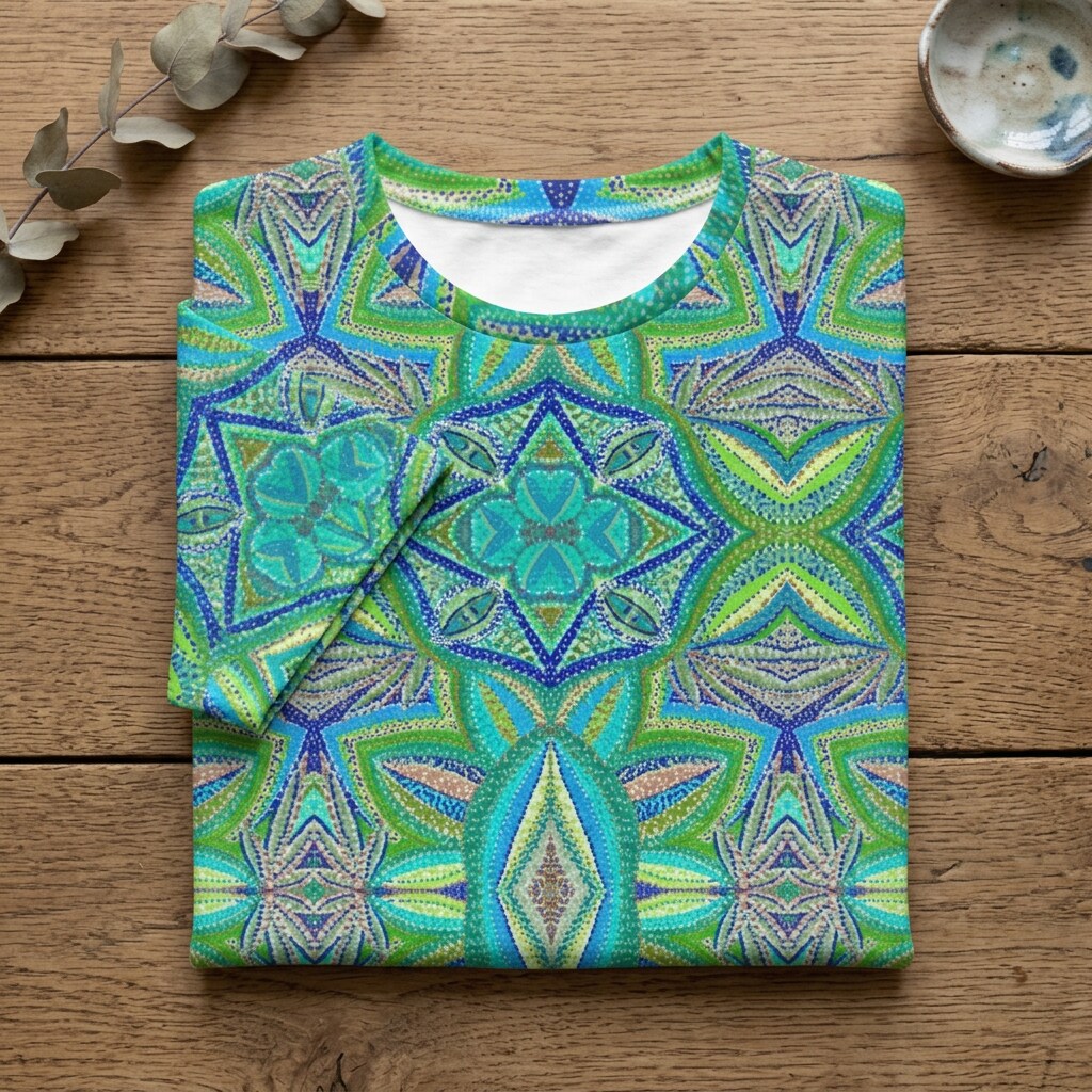 Lagoon Kaleidoscope Green Cotton T-Shirt | SAGE RIO