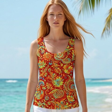 Sunset Paisley Bloom Cotton Tank Top | SAGE RIO