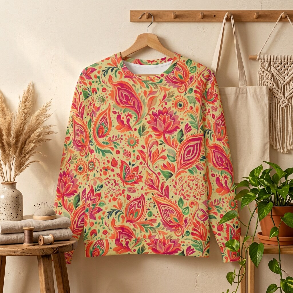 Sunset Paisley Lotus Oversized Cotton Sweatshirt | SAGE RIO