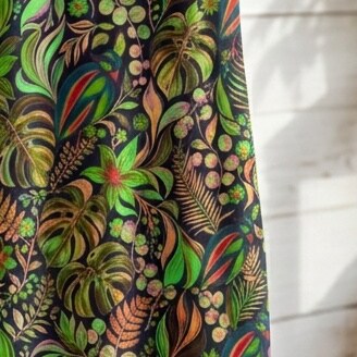 Midnight Green Tropical Botanical Chiffon Midi Dress | SAGE RIO