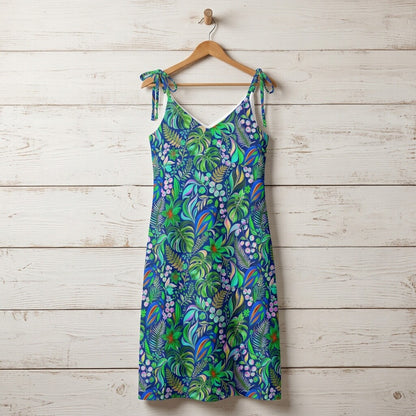Electric Blue Tropical Botanical Chiffon Midi Dress | SAGE RIO