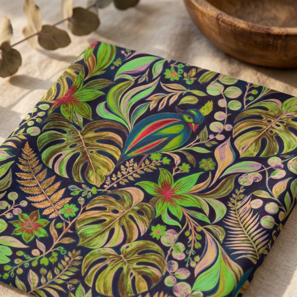 Midnight Tropical Bird Garden Cotton T-Shirt | SAGE RIO