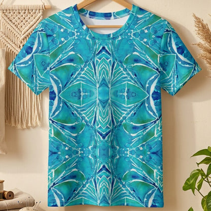Aqua Kaleidoscope Cotton T-Shirt | SAGE RIO