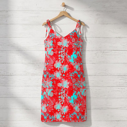 Electric Coral Aqua Garden Chiffon Midi Dress | SAGE RIO