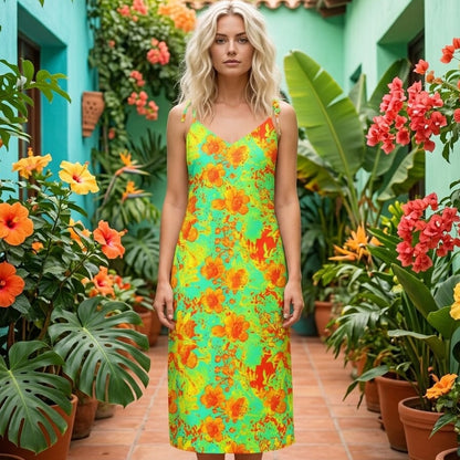 Tropical Citrus Bloom Chiffon Midi Dress | SAGE RIO