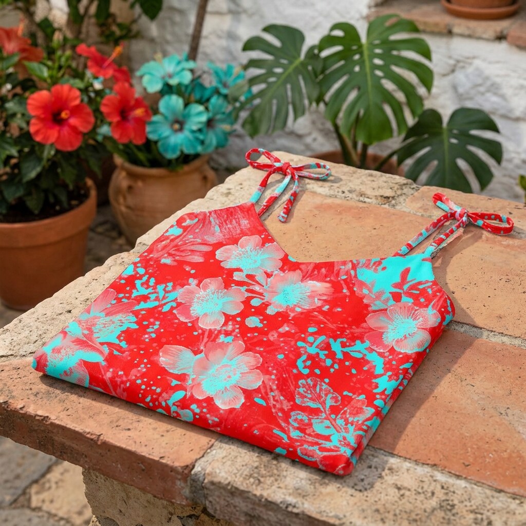 Electric Coral Aqua Garden Chiffon Midi Dress | SAGE RIO