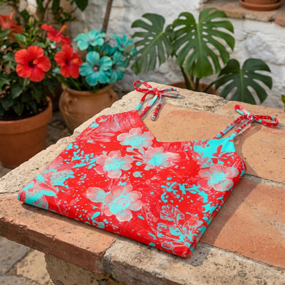 Electric Coral Aqua Garden Chiffon Midi Dress | SAGE RIO