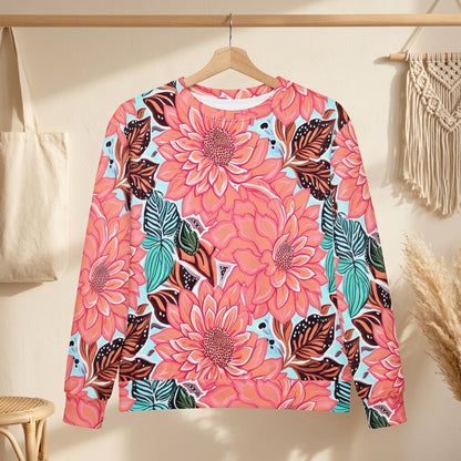 Coral Dahlia Aqua Oversized Cotton Sweatshirt | SAGE RIO