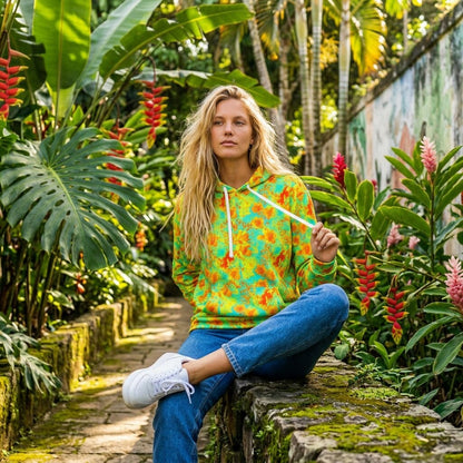 Tropical Citrus Bloom Fleece Hoodie Sweatshirt | SAGE RIO