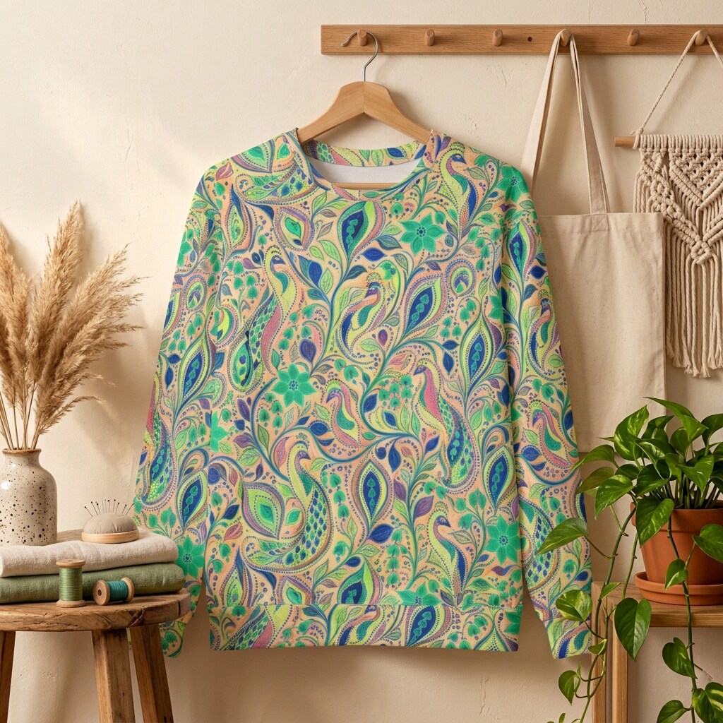 Coastal Paisley Garden Oversized Cotton Sweatshirt | SAGE RIO