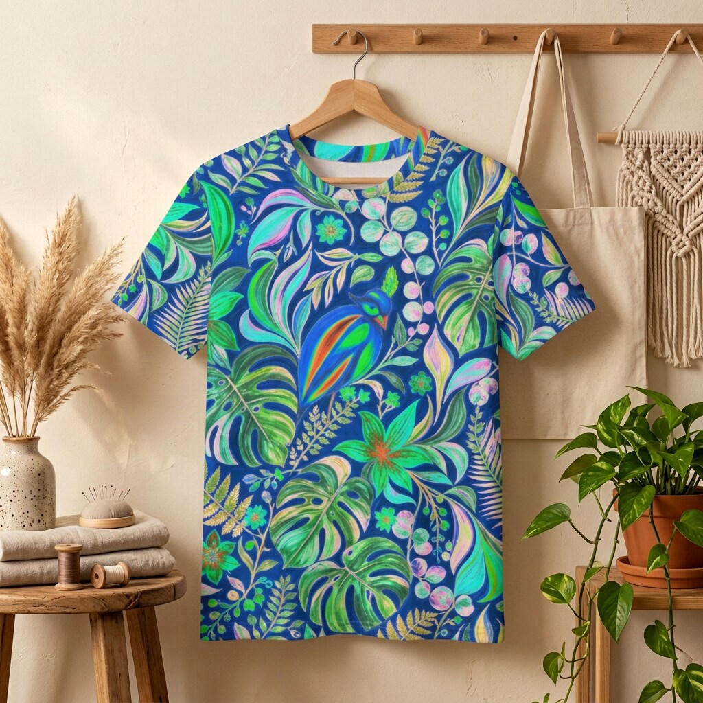 Tropical Bird Garden Cotton T-Shirt | SAGE RIO