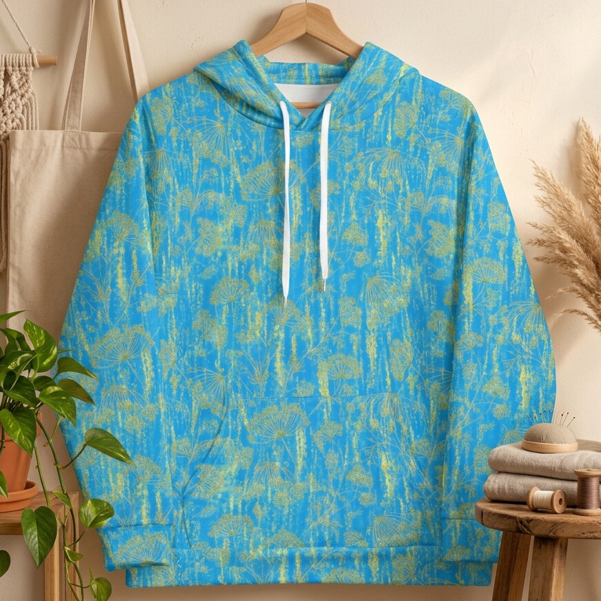Sunlit Wildflower Aqua Fleece Hoodie Sweatshirt | SAGE RIO