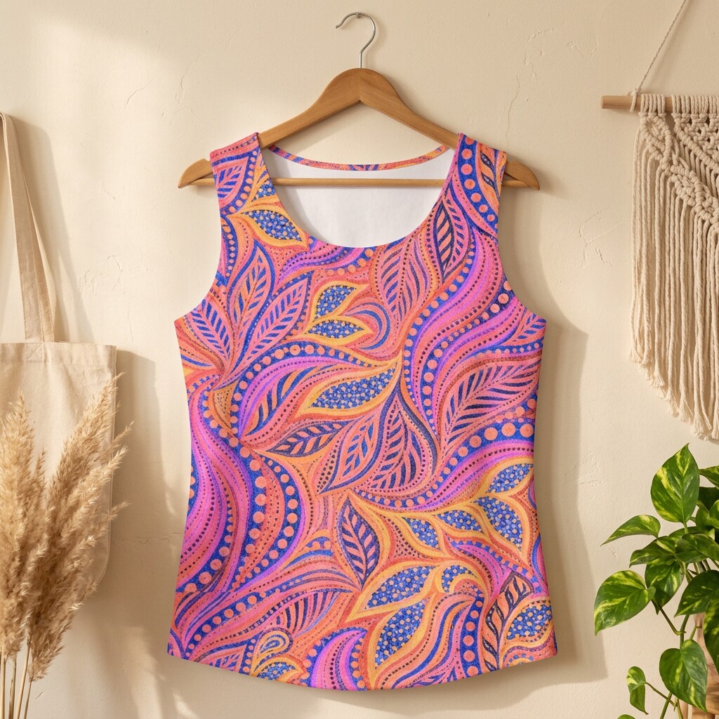 Sunset Pink Paisley Garden Cotton Tank Top | SAGE RIO