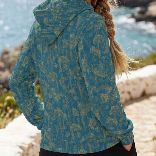 Golden Wildflower Teal Fleece Hoodie Sweatshirt | SAGE RIO