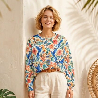 Tropical Flight Ivory Oversized Sweatshirt | SAGE RIO