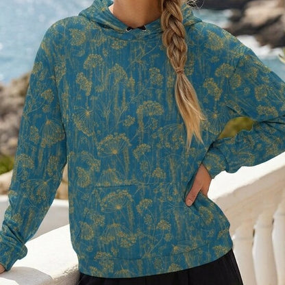 Golden Wildflower Teal Fleece Hoodie Sweatshirt | SAGE RIO