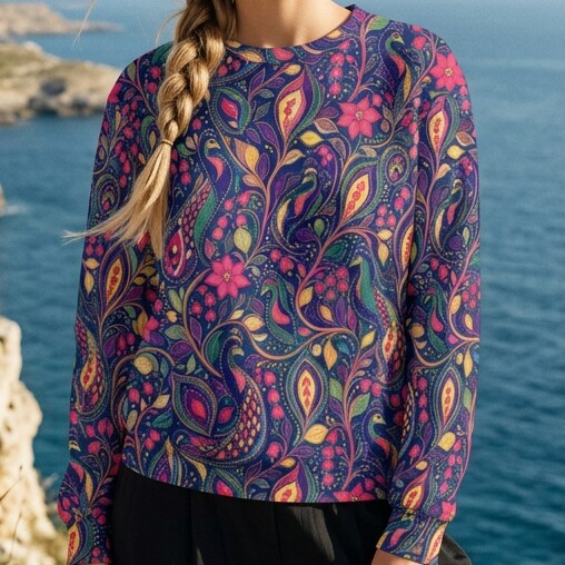 Midnight Paisley Jewel Oversized Cotton Sweatshirt | SAGE RIO