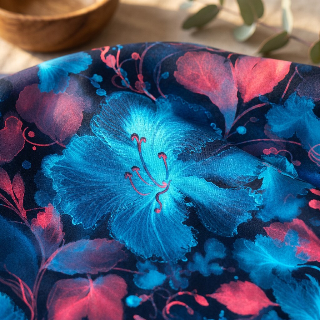 Midnight Hibiscus Jewel Chiffon Blue Midi Dress | SAGE RIO