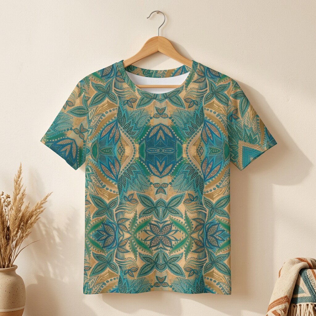 Teal Mosaic Garden Cotton T-Shirt | SAGE RIO