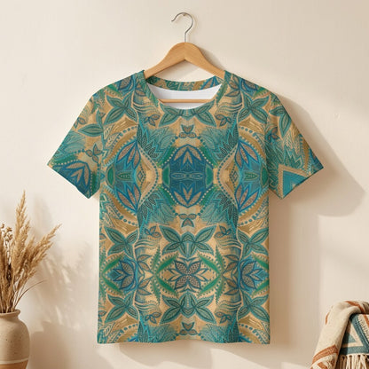 Teal Mosaic Garden Cotton T-Shirt | SAGE RIO