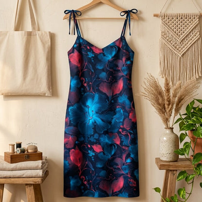 Midnight Hibiscus Jewel Chiffon Blue Midi Dress | SAGE RIO