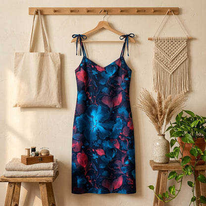 Midnight Hibiscus Jewel Chiffon Blue Midi Dress | SAGE RIO