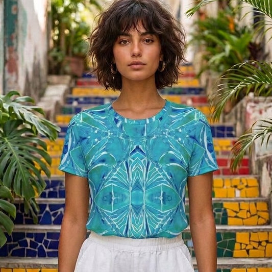 Aqua Kaleidoscope Cotton T-Shirt | SAGE RIO