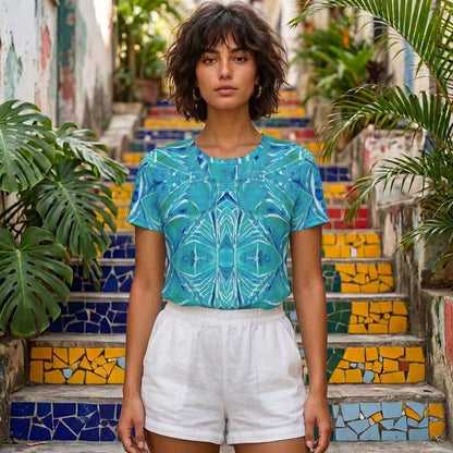 Aqua Kaleidoscope Cotton T-Shirt | SAGE RIO