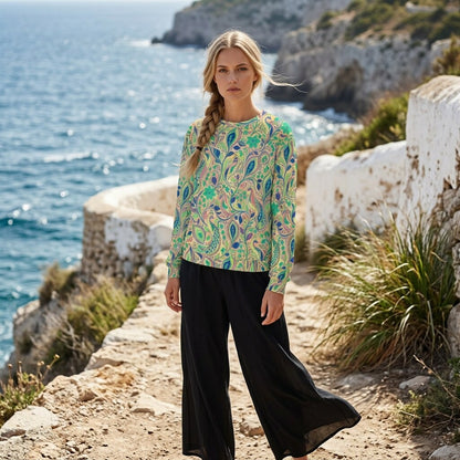 Coastal Paisley Garden Oversized Cotton Sweatshirt | SAGE RIO