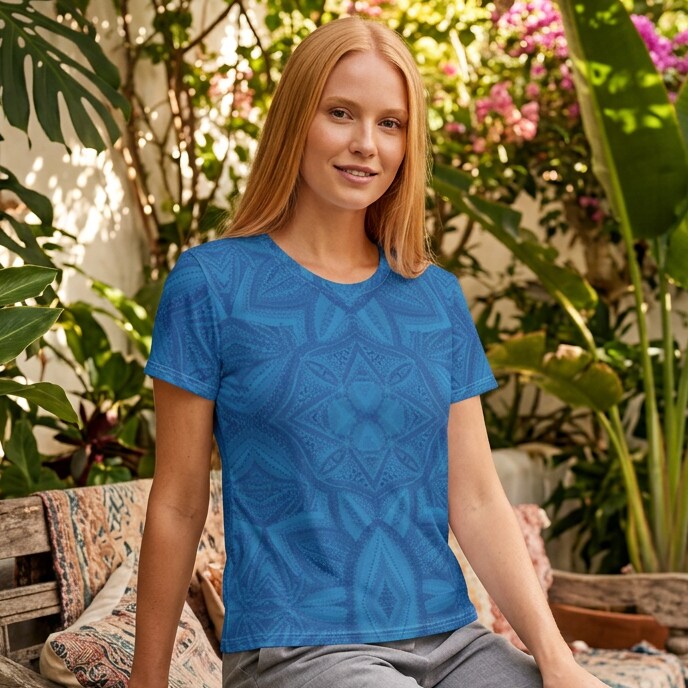 Indigo Mandala Blue Cotton T-Shirt | SAGE RIO