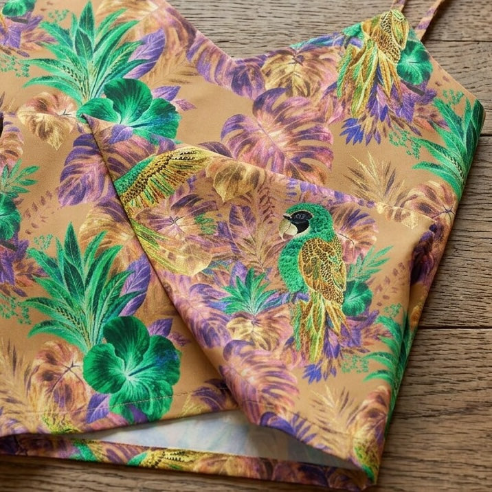 Golden Parrot Tropics Chiffon Midi Dress | SAGE RIO