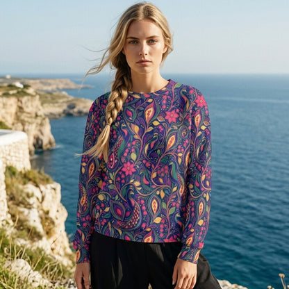 Midnight Paisley Jewel Oversized Cotton Sweatshirt | SAGE RIO