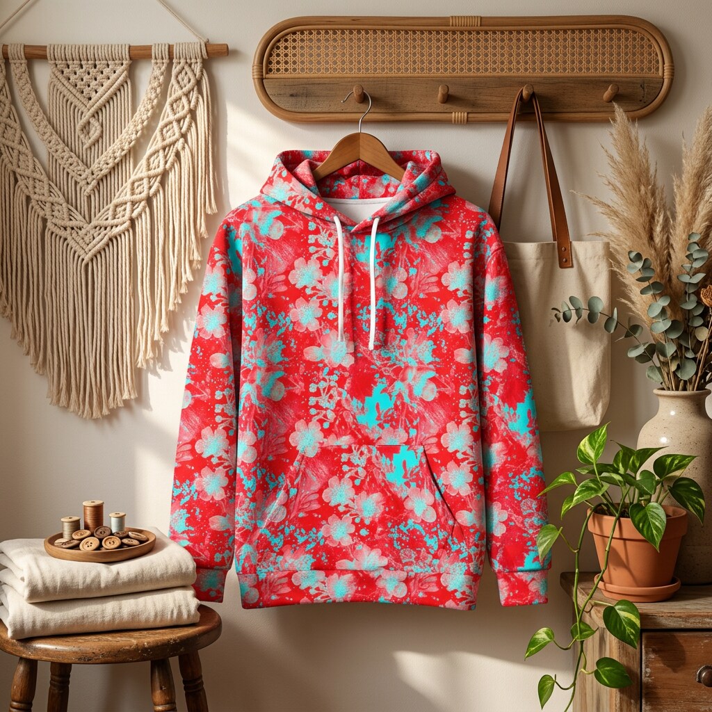 Electric Hibiscus Coral Fleece Hoodie Sweatshirt | SAGE RIO