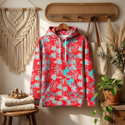Electric Hibiscus Coral Fleece Hoodie Sweatshirt | SAGE RIO