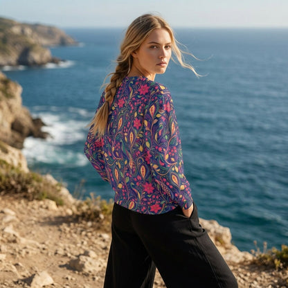 Midnight Paisley Jewel Oversized Cotton Sweatshirt | SAGE RIO