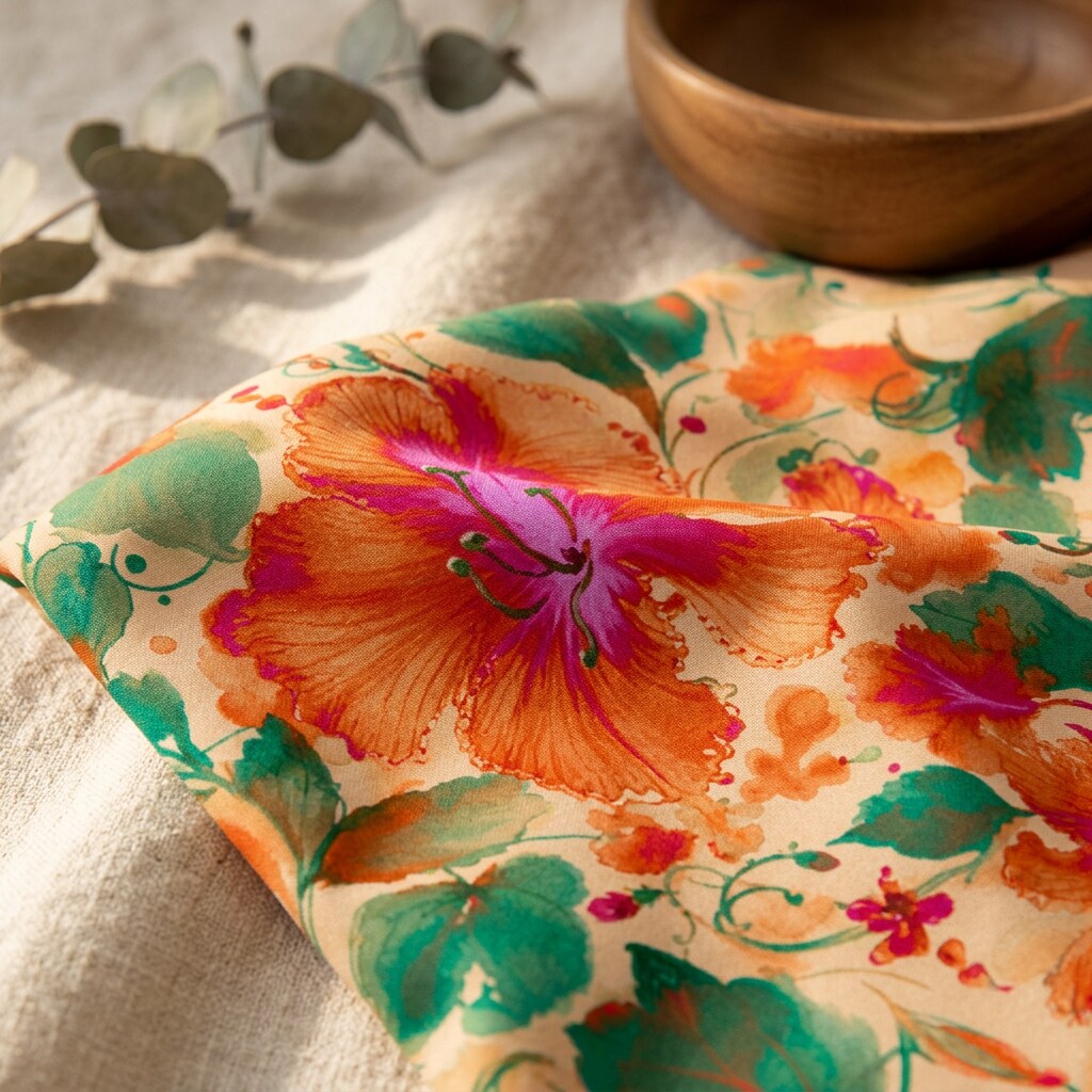 Tropical Hibiscus Papaya Sunset Chiffon Midi Dress | SAGE RIO