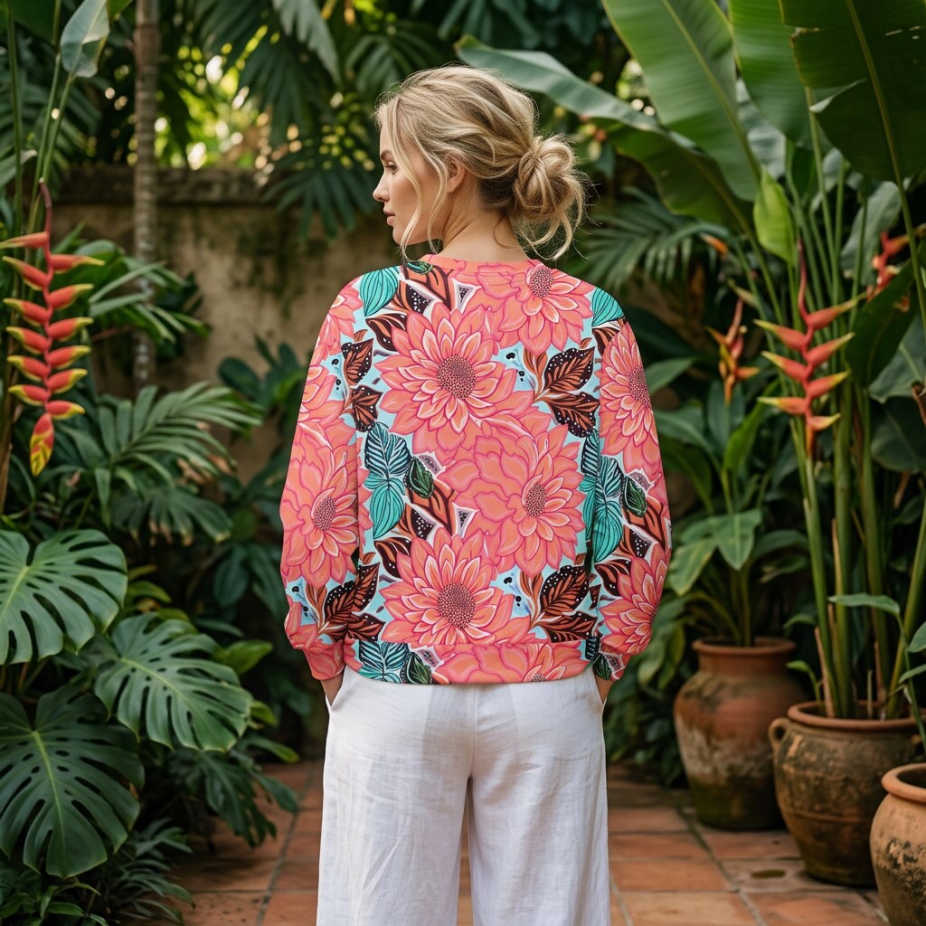 Coral Dahlia Aqua Oversized Cotton Sweatshirt | SAGE RIO