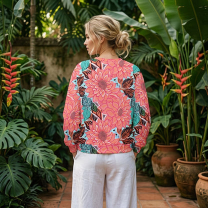 Coral Dahlia Aqua Oversized Cotton Sweatshirt | SAGE RIO