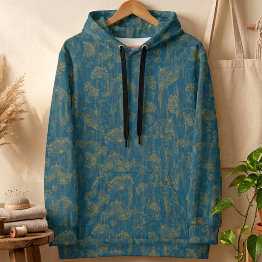 Golden Wildflower Teal Fleece Hoodie Sweatshirt | SAGE RIO