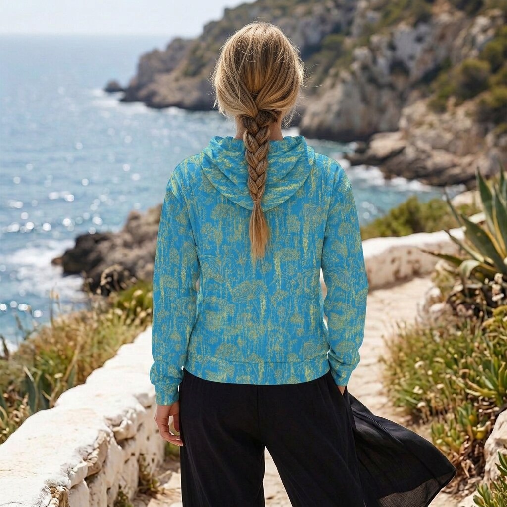 Sunlit Wildflower Aqua Fleece Hoodie Sweatshirt | SAGE RIO