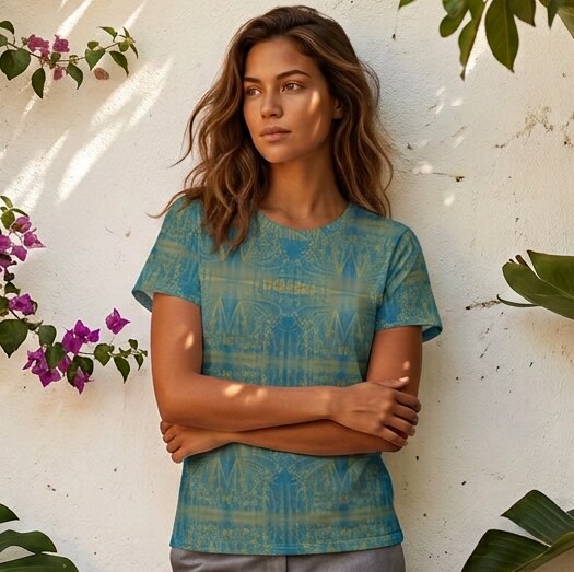 Golden Lagoon Teal Botanical Cotton T-Shirt | SAGE RIO