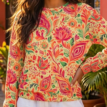 Sunset Paisley Lotus Oversized Cotton Sweatshirt | SAGE RIO
