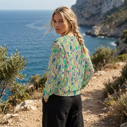 Coastal Paisley Garden Oversized Cotton Sweatshirt | SAGE RIO