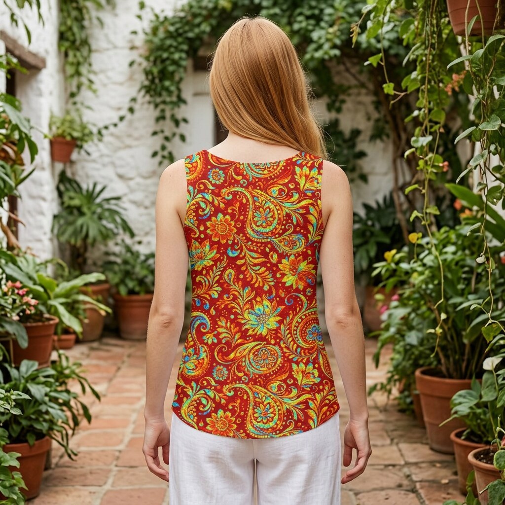 Sunset Paisley Bloom Cotton Tank Top | SAGE RIO