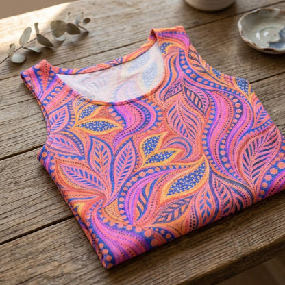 Sunset Pink Paisley Garden Cotton Tank Top | SAGE RIO