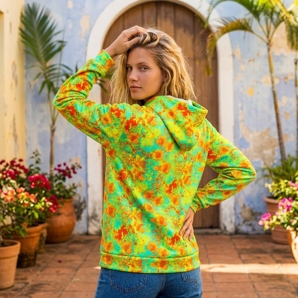 Tropical Citrus Bloom Fleece Hoodie Sweatshirt | SAGE RIO